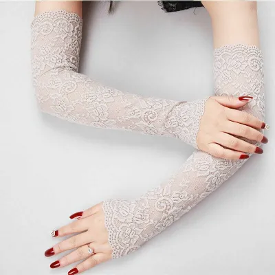Lace Design Woman's Stretchable Long Hand Gloves